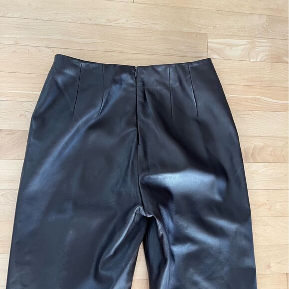 PleinAir Slim Straight Flat Front Genuine Leather Pants in Espresso Brown 0 - Picture 6 of 16